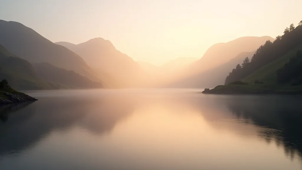 Scenic mountain lake with surrounding peaks and forested slopes in Waterford